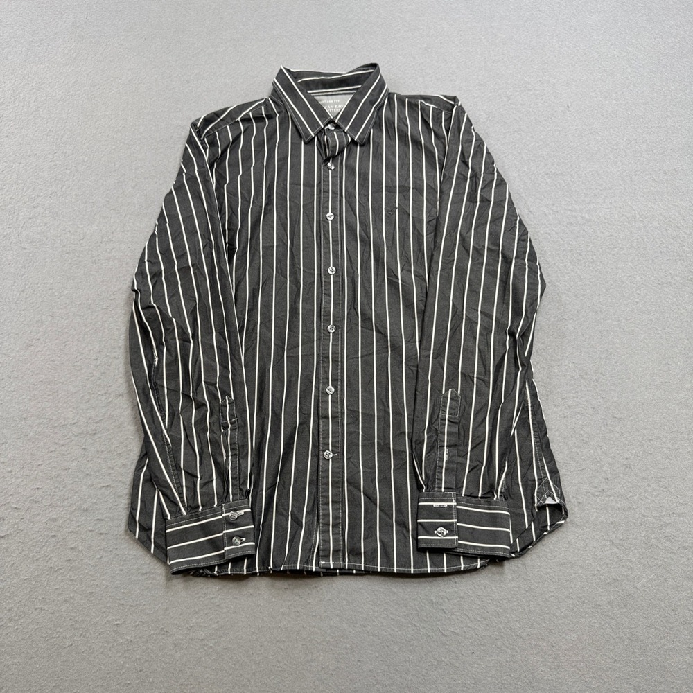 American Eagle Western Shirt Men's Large Black Striped Vintage Fit Long Sleeve